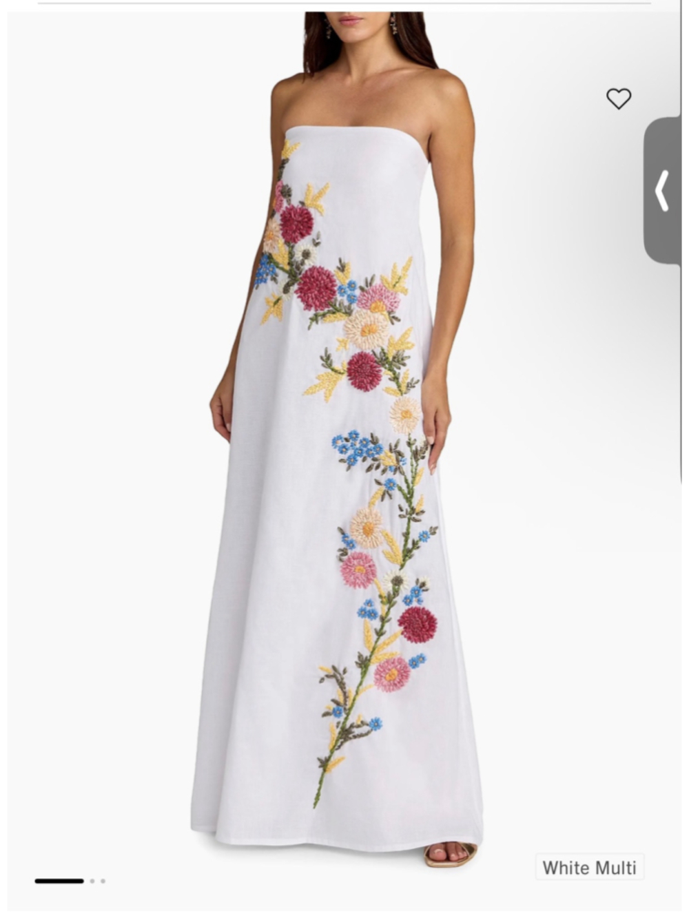 Women's Floral Embroidered Strapless Maxi Dress White Multi Size XS
